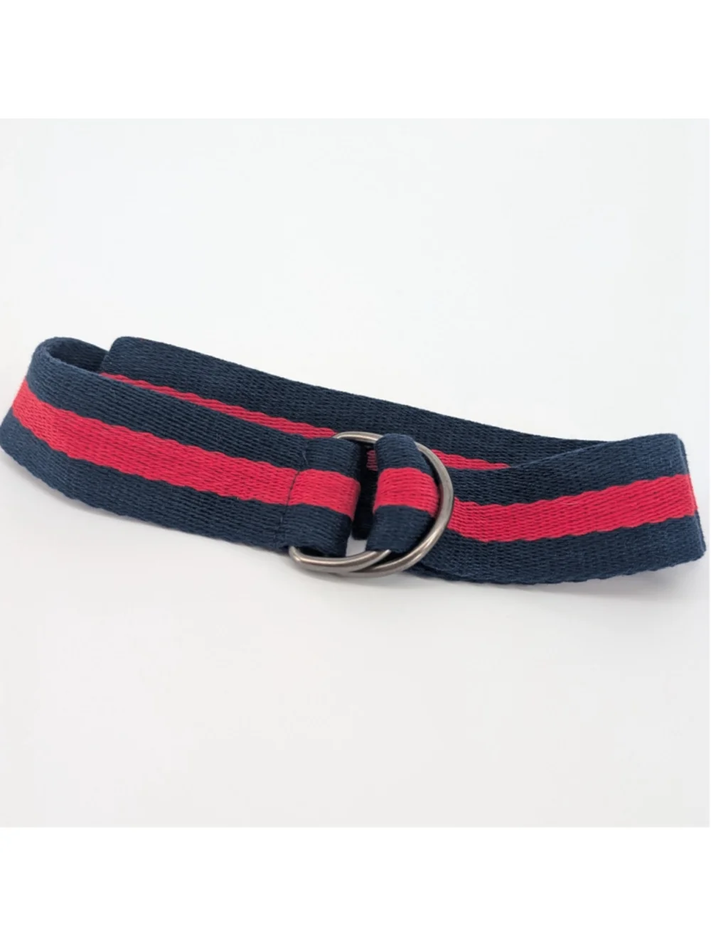 Unisex Navy Red Striped D Ring Belt 46 Inch Preppy Webbing Varsity Stripe Golf